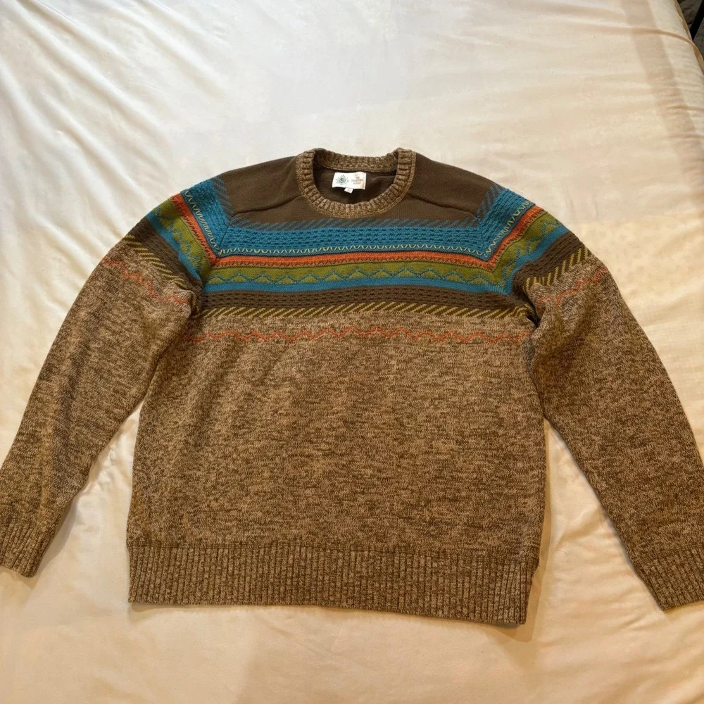 Territory Ahead Men's Sweater XL Brown Blue Green Colorful Knit‎ Crewneck